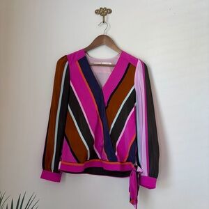 Marie Oliver Ripley Striped Silk Wrap Blouse Small